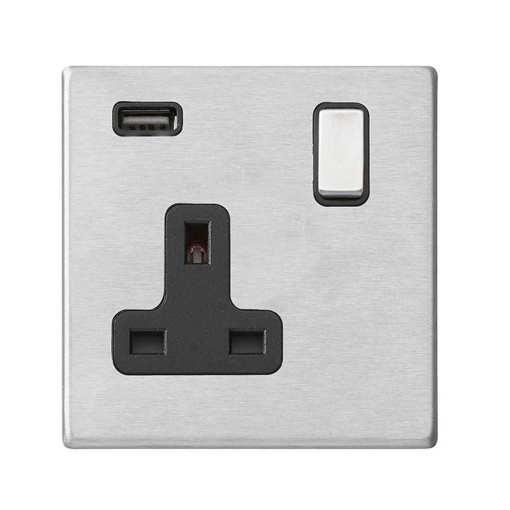 Hamilton Hartland G2 Satin Stainless 13a Single Socket with 2.4a USB Charger