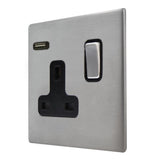 Hamilton 7G24SS1USBSS-B G2 Satin Steel 13A single switched socket with 2.4A USB charger