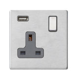 Hamilton Hartland G2 Satin Stainless 13a Single Socket with 2.4a USB Charger