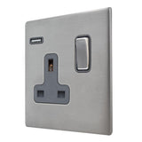 Hamilton 7G24SS1USBSS-QG G2 Satin Steel 13A single switched socket with 2.4A USB charger