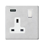 Hamilton Hartland G2 Satin Stainless 13a Single Socket with 2.4a USB Charger 