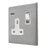 Hamilton 7G24SS1USBSS-W G2 Satin Steel 13A single switched socket with 2.4A USB charger