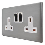 Hamilton 7G24SS2SS-W G2 Satin Steel 13A double switched socket