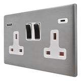 Hamilton 7G24SS2USBCSS-W G2 Satin Steel 13A double switched socket with 2.4A USB-C & USB-A charger