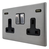 Hamilton 7G24SS2USBULTSS-B G2 Satin Steel 13A double switched socket with dual 2.4A USB-A charger