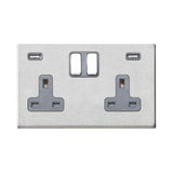 Hamilton 7G24SS2USBULTSS-QG G2 Satin Steel 13A double switched socket with dual 2.4A USB-A charger