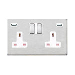 Hamilton Hartland G2 Satin Stainless 13a Double Socket with Dual 2.4a USB-A White Insert