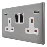 Hamilton 7G24SS2USBULTSS-W G2 Satin Steel 13A double switched socket with dual 2.4A USB-A charger