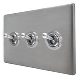 Hamilton 7G24T23 G2 Satin Steel 20A triple toggle light switch 2 way