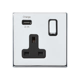 Hamilton 7G27SS1USBBC-B G2 Polished Chrome 13A single switched socket with 2.4A USB charger