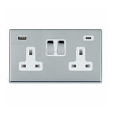 Hamilton 7G27SS2USBCBC-W G2 Polished Chrome 13A double switched socket with 2.4A USB-C & USB-A charger