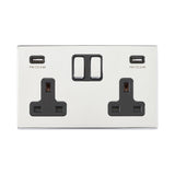 Hamilton 7G27SS2USBULTBC-B G2 Polished Chrome 13A double switched socket with dual 2.4A USB-A charger