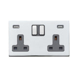 Hamilton 7G27SS2USBULTBC-QG G2 Polished Chrome 13A double switched socket with dual 2.4A USB-A charger