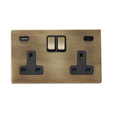 Hamilton 7G29SS2USBCAB-B G2 Antique Brass 13A double switched socket with 2.4A USB-C & USB-A charger