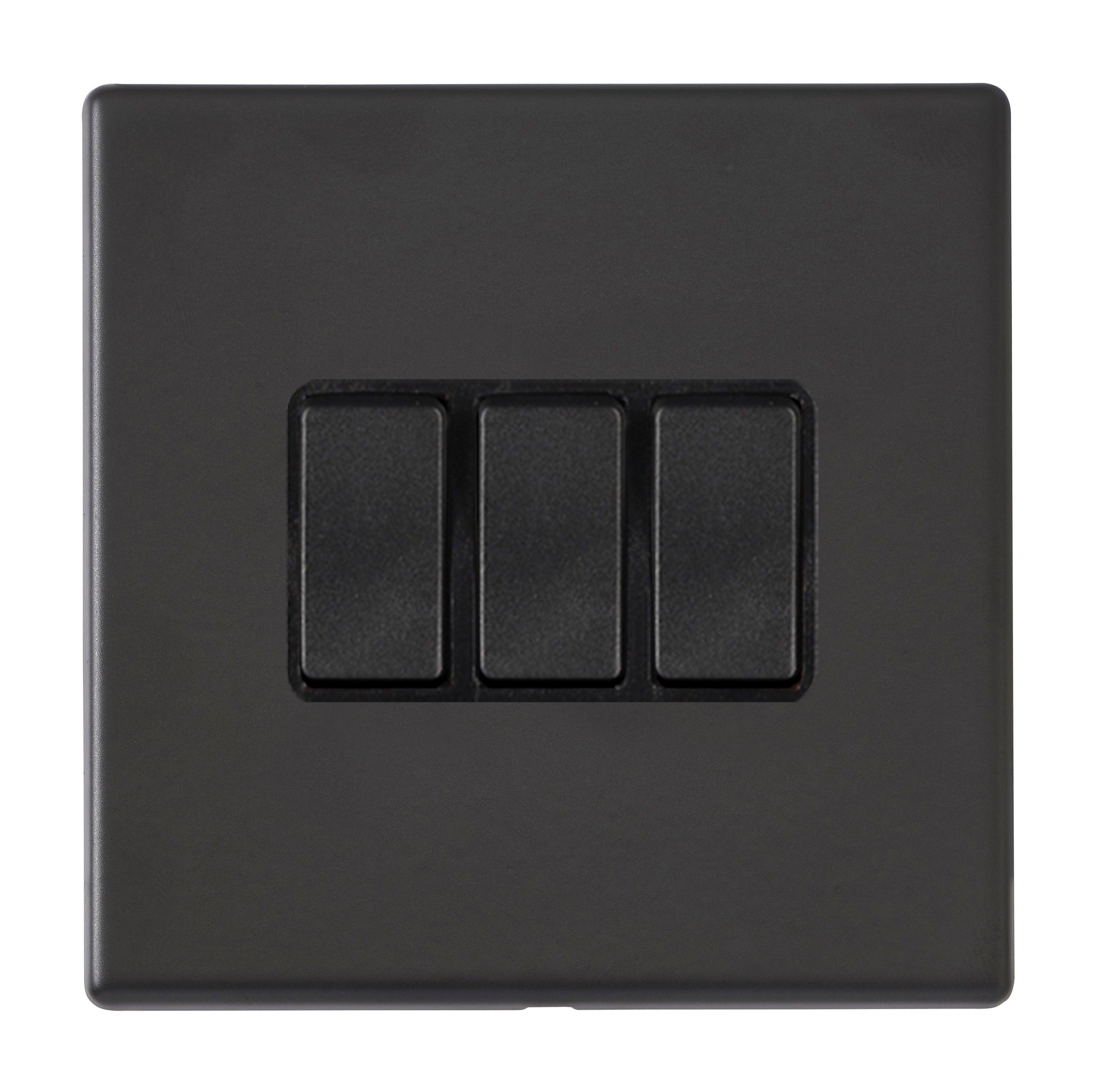 Hamilton Hartland G2 Matt Black 10a 3 Gang Light Switch