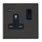 Hamilton Hartland G2 Matt Black 13a Single Socket with 2.4a USB Charger