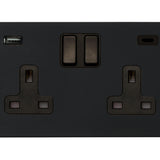 Hamilton Hartland G2 Matt Black 13a Single Socket with 2.4a USB-C & USB-A