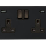 Hamilton Hartland G2 Matt Black 13a Double Socket with Dual 2.4a USB-A