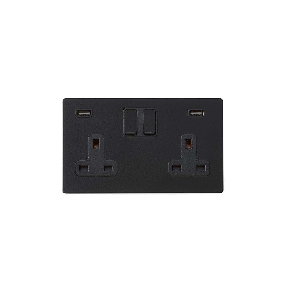 Hamilton Hartland G2 Matt Black 13a Double Socket with Dual 2.4a USB-A