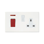 Hamilton Hartland G2 Matt White 2 Gang 45a Double Pole Cooker Switch & Socket with Neon