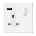 Hamilton Hartland G2 Matt White 13a Single Socket with 2.4a USB Charger