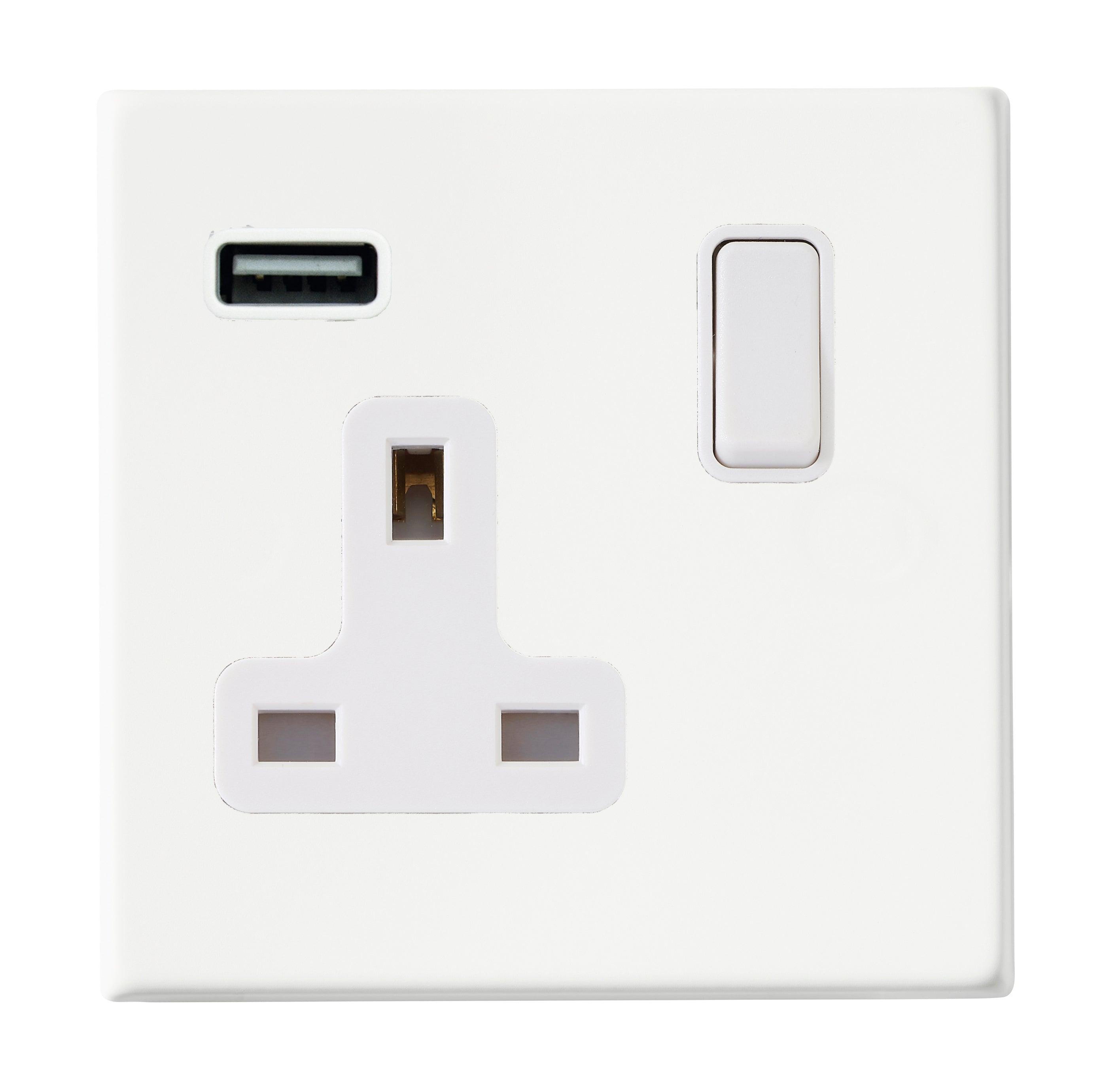 Hamilton Hartland G2 Matt White 13a Single Socket with 2.4a USB Charger