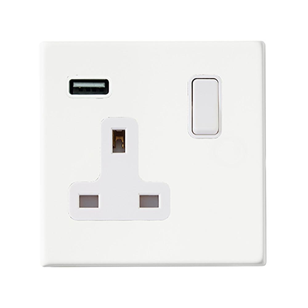 Hamilton Hartland G2 Matt White 13a Single Socket with 2.4a USB Charger