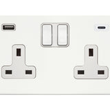 Hamilton Hartland G2 Matt White 13a Double Socket with 2.4a USB-C & USB-A