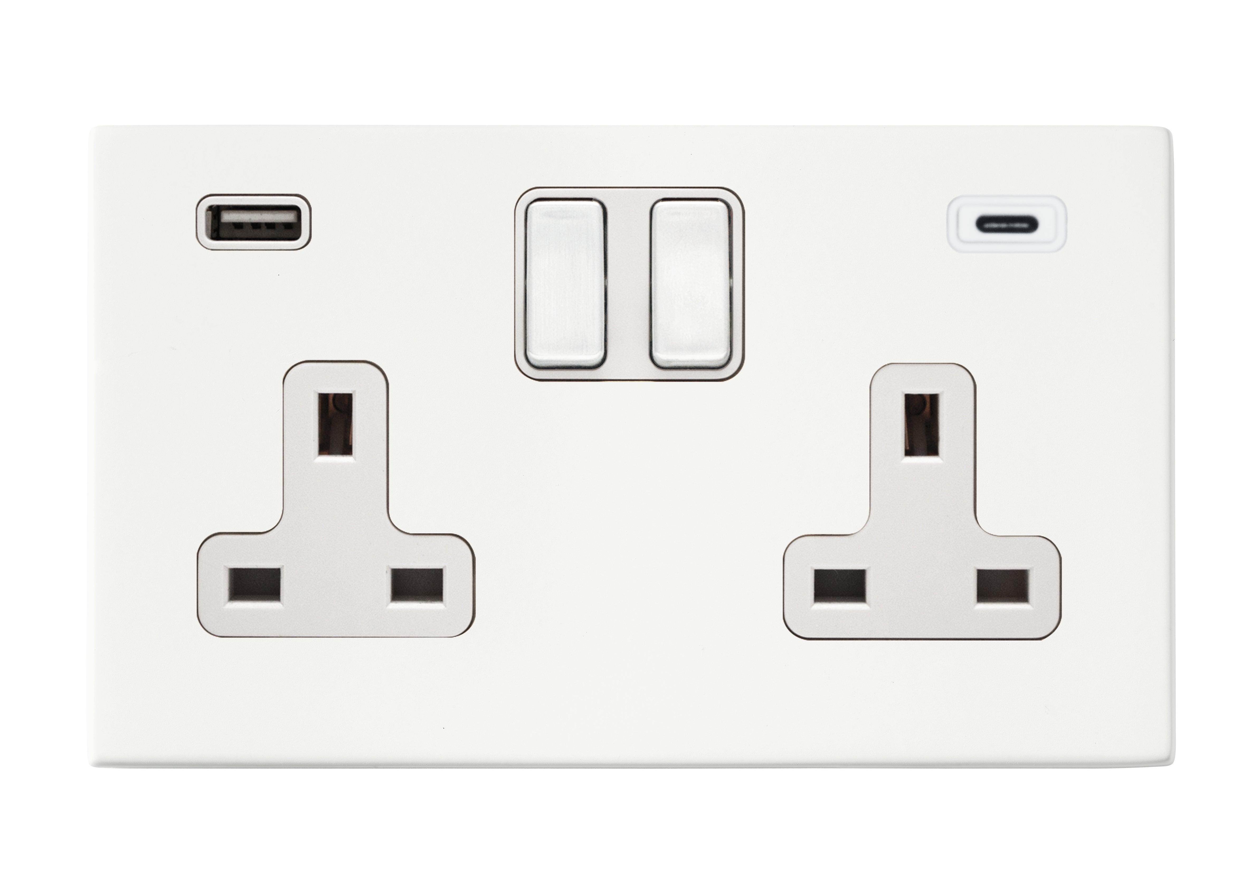 Hamilton Hartland G2 Matt White 13a Double Socket with 2.4a USB-C & USB-A