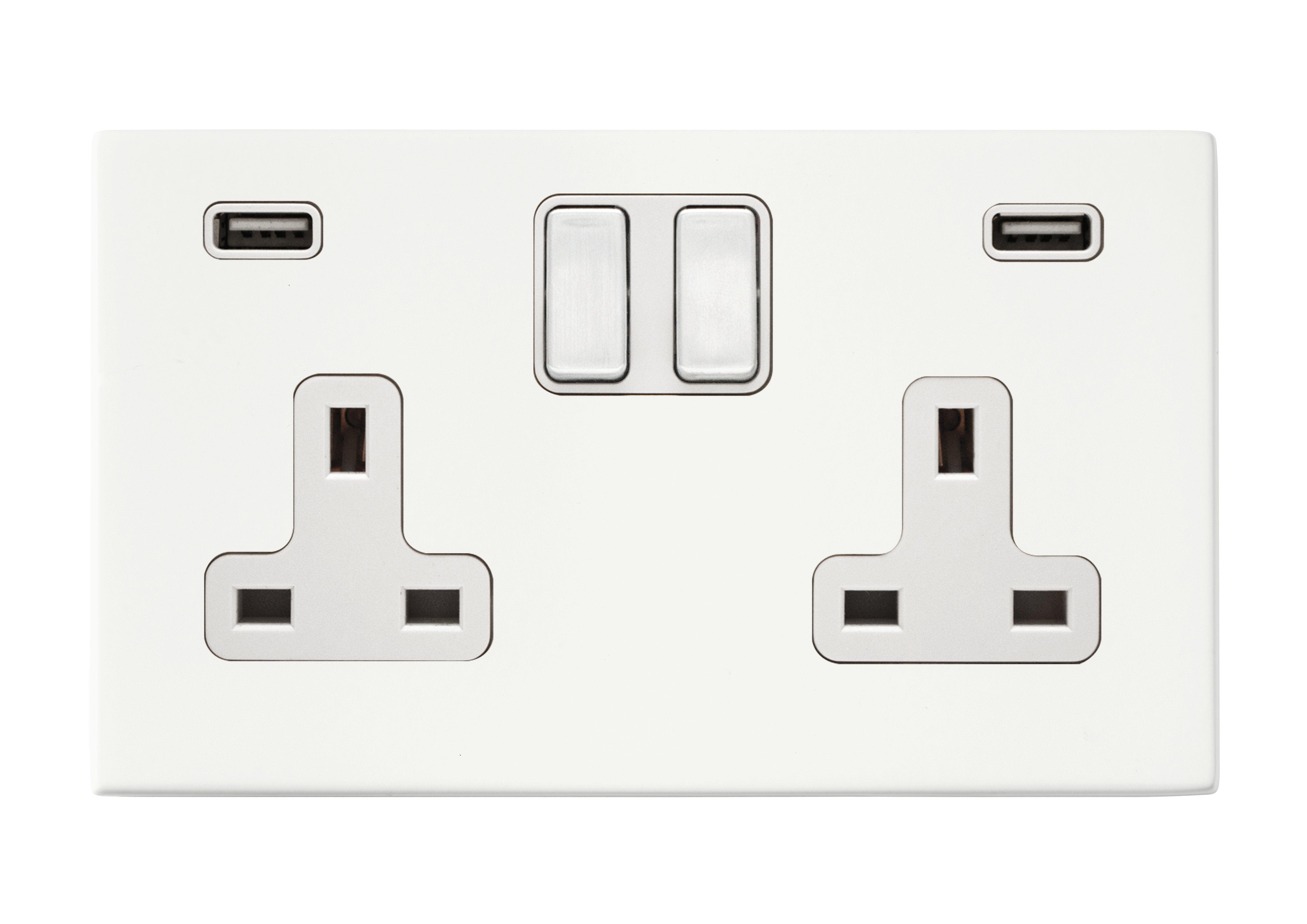 Hamilton Hartland G2 Matt White 13a Double Socket with Dual 2.4a USB-A