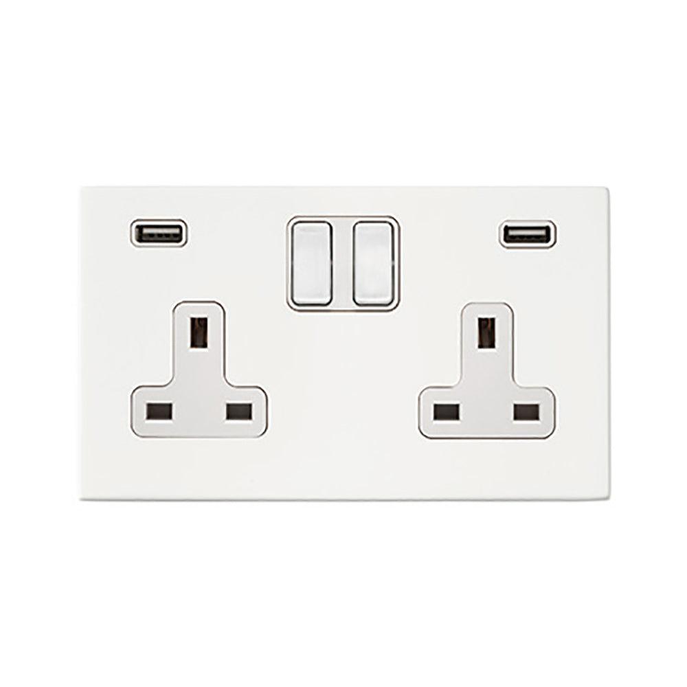 Hamilton Hartland G2 Matt White 13a Double Socket with Dual 2.4a USB-A