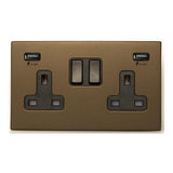 Hamilton 7G2RBSS2USBULTBL-B G2 Richmond Bronze 13A double switched socket with dual 2.4A USB-A charger