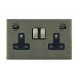 Hamilton 89CSS2USBULTAB-B CFX Antique Brass 13A double switched socket with dual 2.4A USB-A charger