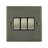 Hamilton 89R23AB-B Antique Brass 10A triple 2 way light switch