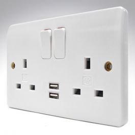 MK Logic K2744WHI USB Double Socket | Gil-Lec