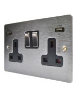 Hamilton 84SS2USBULTSS-B Stainless Steel Switched Double USB Socket 