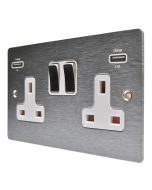 Hamilton 84SS2USBULTSS-W Stainless Steel Switched Double USB Socket 