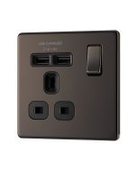 BG FBN21U2B Screwless Flat Plate Black Nickel Single Switched 13A Socket with USB Charging - 2X USB Sockets (2.1A)