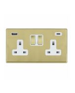 Hamilton 7G21SS2USBCPB-W G2 Polished Brass 13A double switched socket with 2.4A USB-C & USB-A charger