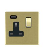 Hamilton 7G22SS1USBSB-B G2 Satin Brass 13A single switched socket with 2.4A USB charger