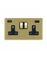 Hamilton 7G22SS2USBCSB-B G2 Satin Brass 13A double switched socket with 2.4A USB-C & USB-A charger