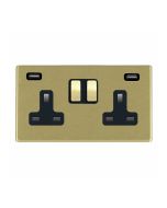 Hamilton 7G22SS2USBULTSB-B G2 Satin Brass 13A double switched socket with dual 2.4A USB-A charger