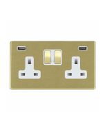 Hamilton 7G22SS2USBULTSB-W G2 Satin Brass 13A double switched socket with dual 2.4A USB-A charger