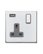 Hamilton 7G27SS1USBBC-QG G2 Polished Chrome 13A single switched socket with 2.4A USB charger