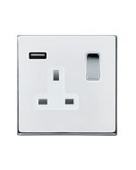 Hamilton 7G27SS1USBBC-W G2 Polished Chrome 13A single switched socket with 2.4A USB charger