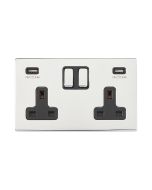 Hamilton 7G27SS2USBULTBC-B G2 Polished Chrome 13A double switched socket with dual 2.4A USB-A charger