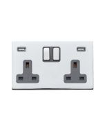 Hamilton 7G27SS2USBULTBC-QG G2 Polished Chrome 13A double switched socket with dual 2.4A USB-A charger