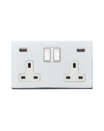 Hamilton 7G27SS2USBULTBC-W G2 Polished Chrome 13A double switched socket with dual 2.4A USB-A charger