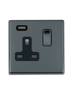 Hamilton 7G28SS1USBBK-B G2 Black Nickel 13A single switched socket with 2.4A USB charger