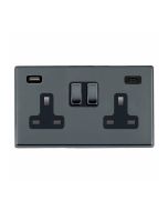 Hamilton 7G28SS2USBCBK-B G2 Black Nickel 13A double switched socket with 2.4A USB-C & USB-A charger